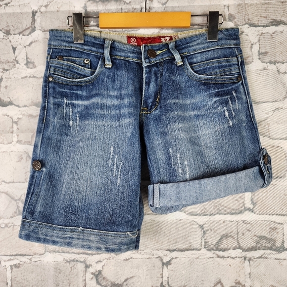 Guess Denim Bermuda Shorts Jorts Convertible Distressed Blue Size Medium - Picture 6 of 14